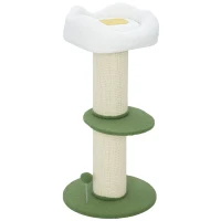 PawHut Arbre à chat à fleurs à 3 niveaux, tonneau à gratter pour chats plateforme et balle poteau en sisal, Ø 45 x 92 cm, vert(m-1)