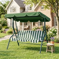 Outsunny Balancelle de Jardin 3 Places Toit imperméabilisé Inclinaison réglable Coussins Assise Dossier Vert Blanc rayé(m-8)