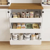 HOMCOM Aparador Alto de Cocina Armario de Cocina con 4 Puertas 3 Cajones 8 Especieros y Estantes Regulables 76 x 40 x 182 cm Blanco(m-7)