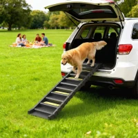 PawHut Rampa para Perros Plegable 154 cm Rampa para Perros para Coche Cama con 10 Escalones Antideslizantes Carga 25 kg Negro(m-10)