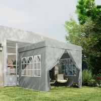 Outsunny 2,5 x 2,5 m Pop-up-Pavillon mit Seitenwänden und Tragetasche, UPF50+ höhenverstellbares Gartenzelt, Hellgrau(m-9)