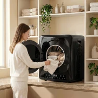 HOMCOM 1000 W Kompakt-Ablufttrockner mit Extra-Trocken & ECO-Modi, Timer- und Temperatureinstellungen, Schwarz(m-9)