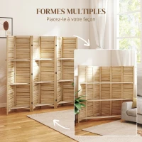 HOMCOM Paravent intérieur en bois 4 panneaux 160 x 170 cm, séparateur de pièce pliable 3 étagères, bois naturel effet brûlé(m-7)