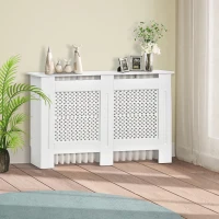 HOMCOM Cubre Radiadores, 111.5x19x82 cm, Cubierta para Radiador Moderna de MDF, con Estante Superior y Listones, para Salón, Dormitorio, Pasillo, Blanco(m-10)