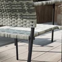 Outsunny 4 Seater Rattan Dining Set with Parasol, 6 Piece Garden Table and Stackable Chairs with Tempered Glass Tabletop(m-12)