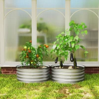 Outsunny 2er-Set Hochbeet Pflanzenbeet, modulares Hochbett, 2 Stück, ohne Boden, Ø60 x 30 cm. Silber(m-10)