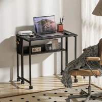 HOMCOM Bureau pliable sur roulettes 80 x 50 cm avec étagère et sac de rangement, noir(m-7)