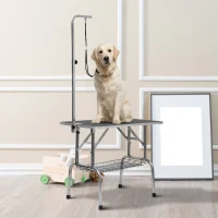 PawHut Trimmtisch für Hunde Hundepflegetisch klappbar, Haustierpflegetisch mit höhenverstellbarem Galgen, Schlingen, Netzkorb, Schertisch bis 150 kg, 90 x 60 x 75 cm, Schwarz(m-10)