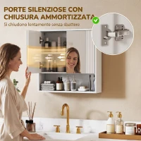 HOMCOM Armadietto Bagno Parete, Mobiletto Ante Soft-close, Ripiano Regolabile(m-7)