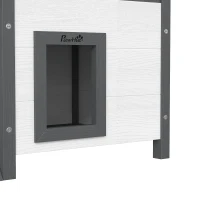 PawHut Cabane Chat Extérieur avec Terrasse, Escalier, Toit, Niche Villa, 77 x 50 x 73 cm Blanc et Rouge(m-9)
