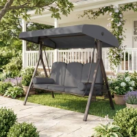 Outsunny Hollywoodschaukel 3-Sitzer Gartenschaukel mit Sonnendach Tablett Sitzauflage  bis 360kg Dunkelgrau(m-10)