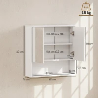 HOMCOM Armadietto Bagno Parete, Mobiletto Ante Soft-close, Ripiano Regolabile(m-3)