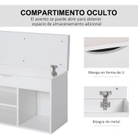 HOMCOM Banco Zapatero Mueble para Zapatos Salvaespacio con Asiento Acolchado Abatible para Entrada Madera 80x30x47 cm Blanco(m-4)