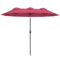 Outsunny Sombrilla Doble de Jardín 295x152x222 cm con Inclinación de 45° y Manivela Manual para Terraza Balcón Piscina Rojo(m-11)