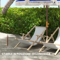 Outsunny Ombrellone da spiaggia con frange e protezione UV40+, Ø190x210 cm, Blu e Bianco(m-7)