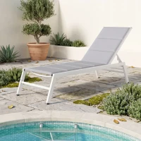 Outsunny Bain de Soleil en Aluminium Léger, Dossier Réglable 6 Positions, Rembourrage Intégré, 64x181x90cm, Gris Clair(m-2)