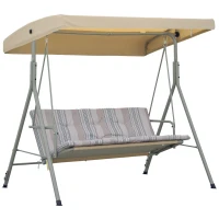 Outsunny Balancelle de Jardin 3 Places Grand Confort Toit Inclinaison réglable épais Coussins Amovibles Acier marron clair(m-11)