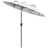 Outsunny Sonnenschirm, Gartenschirm, neigbar, mit Handkurbel, Winddach, Polyester+Stahl, Cremeweiß, 295 x 152 cm(m-11)