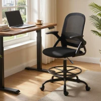 HOMCOM Sedia da Ufficio Ergonomica con Supporto Lombare e Poggiapiedi, in Poliestere e Acciaio, 58x63x105-126 cm, Nero(m-2)