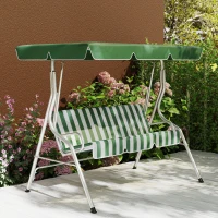 Outsunny Balancelle de jardin 3 places, balançoire extérieure toit inclinaison réglable, motif à rayures 1,7 x 1,1 x 1,53 m vert(m-10)