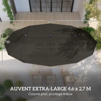 Outsunny Parasol de jardin exterieur parasol double rectangulaire 4,6L x 2,7l x 2,4H m avec ouverture fermeture manivelle, sacs de lestage et base inclus, pour balcon, piscine, gris(m-4)