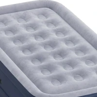Outsunny Inflatable Mattress, Single Air Bed with Built-in Electric Pump, 3 Mins Inflation, Flocked Surface, Grey(m-11)