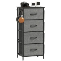 HOMCOM Kommode 4 Schubladen aus Stoff, Aufbewahrungsmöbel mit 4 Taschen, 2 Haken, Stahlgestell, 45 x 30 x 94,5 cm, grau(m-8)