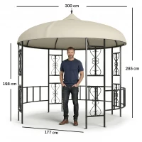 Outsunny Gazebo da Giardino Rotondo Ø3m con Tende e Prese d'Aria in Metallo e Poliestere, Beige(m-3)