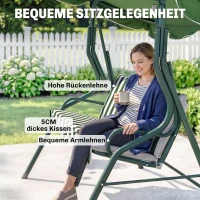 Outsunny Balancelle de Jardin 3 Places Toit imperméabilisé Inclinaison réglable Coussins Assise Dossier Vert Blanc rayé(m-7)