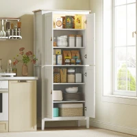 HOMCOM Credenza Cucina Alta 177 cm, Mobile Cucina con Luce LED, Dimmerabile a 3 Colori, Ripiani Regolabili, Bianco(m-2)