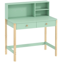 AIYAPLAY Bureau enfant en bois, bureau avec rangement, 2 tiroirs et 3 compartiments ouverts, plateau large, 90x52x105cm, vert