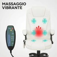 Vinsetto Sedia da Ufficio Reclinabile Massaggiante con Altezza Regolabile, Telecomando, in Tessuto Effetto Lino, Crema(m-4)