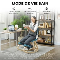 HOMCOM Chaise à genoux ergonomique avec dossier, siège assis genoux à bascule, correcteur de posture 51x84x93cm bleu foncé(m-6)