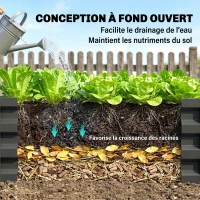 Outsunny Carré potager de jardin rectangulaire tôle d'acier ondulée 120 x 60 x 30,5 cm gris(m-6)