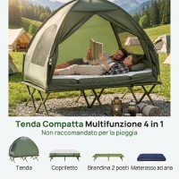 Outsunny Set da Campeggio Tenda Letto 2 Persone Materasso Gonfiabile con Borsa per il Trasporto Polietilene Verde(m-4)