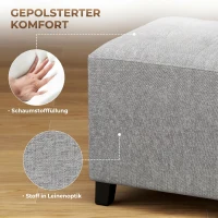 HOMCOM Quadratischer Hocker, kleiner Ottoman mit Seitentasche, Fußstütze aus Stoff in Leinenoptik mit Gummibaumholzbeinen, Hellgrau(m-6)