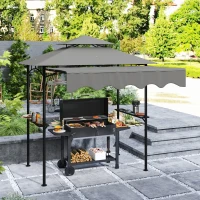 Outsunny Grillpavillon 242x232x248 cm wasserabweisend flammhemmend Gartenpavillon mit Doppelschichtdach Grau(m-2)