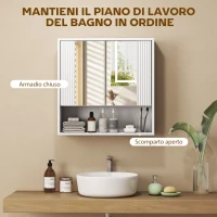 HOMCOM Armadietto Bagno Parete, Mobiletto Ante Soft-close, Ripiano Regolabile(m-4)