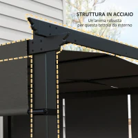Outsunny Pergola con 3 teli scorrevoli in metallo e poliestere, 3x3 m, Grigio(m-5)