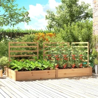 Outsunny Hochbeet mit Rankgitter Holz Blumenkasten mit 3 Spalier Trennwand Offenem Boden 240 x 125 x 102 cm Naturholz(m-10)