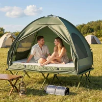 Outsunny Set da Campeggio Tenda Letto 2 Persone Materasso Gonfiabile con Borsa per il Trasporto Polietilene Verde(m-10)