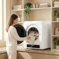 HOMCOM 1000 W Kompakt-Ablufttrockner mit Extra-Trocken & ECO-Modi, Timer- und Temperatureinstellungen, Weiß(m-9)
