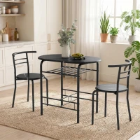 HOMCOM Conjunto de Comedor 3 Piezas Mesa de Cocina y Sillas para 2 Personas con Estante Salón Efecto Mármol Negro(m-4)