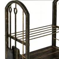 Outsunny 2-laags houtrek voor binnen 43 x 30 x 74 cm met 4-delig haardgereedschap en haken(m-11)