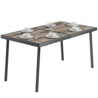 Outsunny Outdoor Tisch für 6 Personen, Holzoptik, Metallrahmen, wetterfest, 145 x 85 x 72 cm, Grau(m-11)