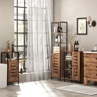 kleankin Mobile Bagno Alto Stretto, Mobiletto Bagno Salvaspazio con Ante Soft Close a Persiana, 3 Ripiani Aperti, Ripiani Regolabili, Marrone Rustico(m-9)