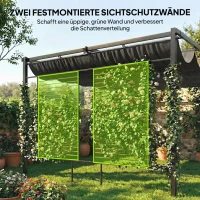Outsunny Pergola 3,87 x 2,97 m Terrassenüberdachung mit Schiebedach, 2 Sichtschutz, UV 50+ Dunkelgrau(m-4)