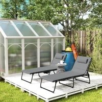 Outsunny 2er Set Sonnenliege klappbar Gartenliege mit Kopfkissen 5-Fach höhenverstellbarer Rückenlehne Seitentasche Dunkelgrau(m-10)