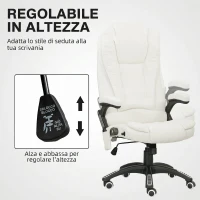Vinsetto Sedia da Ufficio Reclinabile Massaggiante con Altezza Regolabile, Telecomando, in Tessuto Effetto Lino, Crema(m-5)