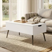 HOMCOM Mesa de Centro Elevable con Doble Tablero y Compartimento Oculto Blanco para Salón(m-11)